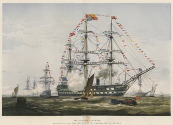 Aniversário da Rainha, Cores voando e tripulado nos Pátios (chromolitho)
